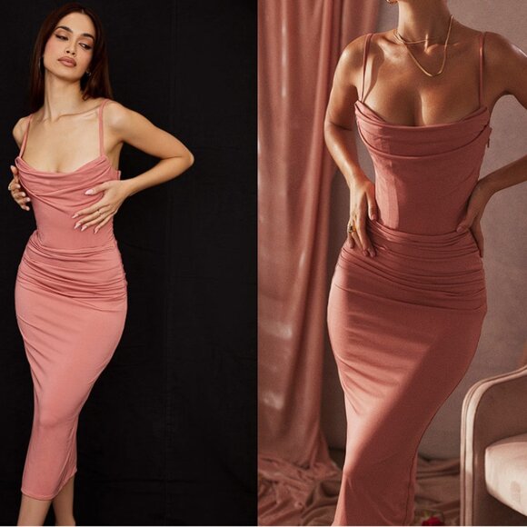 House of CB Dresses & Skirts - House of CB 'Marciella' Rose Draped Corset Midi Dress NWOT